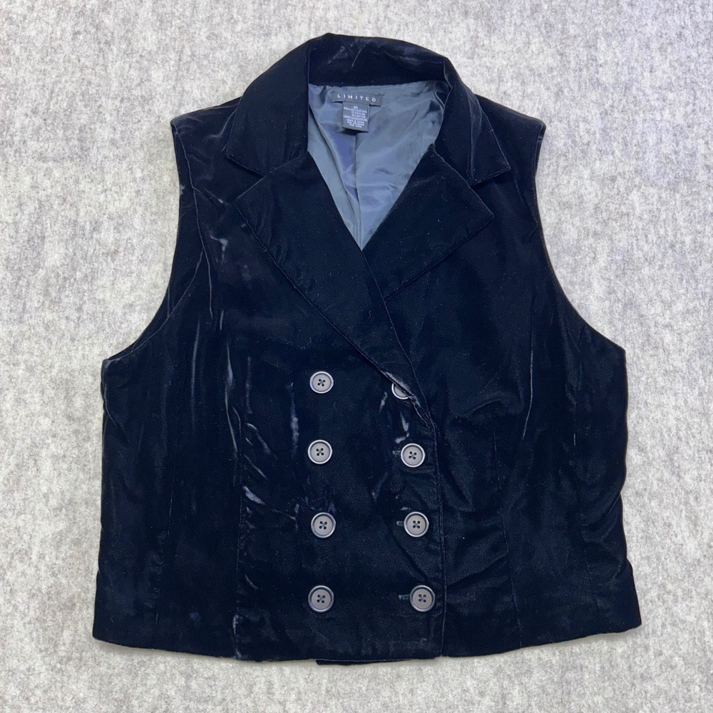 Vintage 90s The Limited Black Velvet Double Breasted Blazer Vest Women‎ Size 10